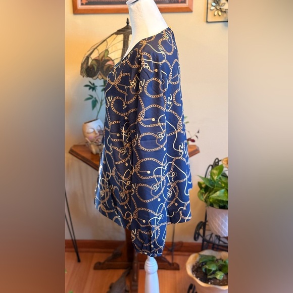 Marc New York Andrew Marc Womens Navy Blouse Large Chain Design Long Sleeves - Picture 3 of 13